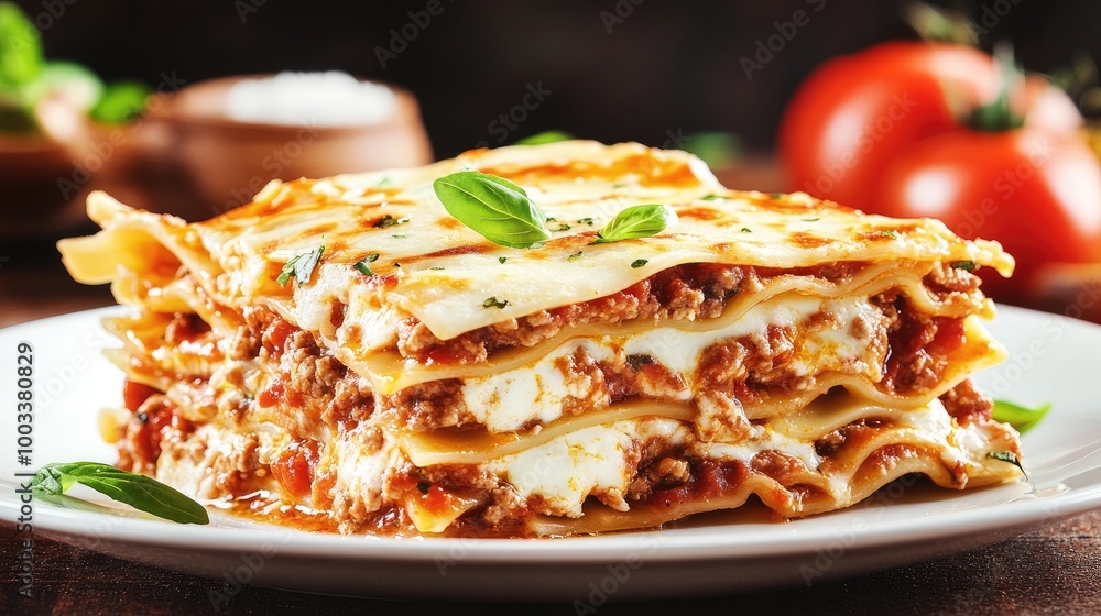 Homemade Lasagna with Fresh Ingredients on a Plate Homemade Lasagna with Fresh Ingredients on a Plate