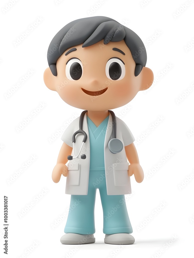 Cheerful and friendly 3D of a healthcare worker or medical professional character in uniform, isolated on a bright white background, with a positive and caring expression. Cheerful and friendly 3D of a healthcare worker or medical professional character in uniform, isolated on a bright white background, with a positive and caring expression.