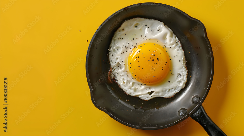 Single fried egg in skillet on vibrant background. Perfect for food blogs, recipes, kitchenrelated designs, and breakfastthemed social media posts. Single fried egg in skillet on vibrant background. Perfect for food blogs, recipes, kitchenrelated designs, and breakfastthemed social media posts.