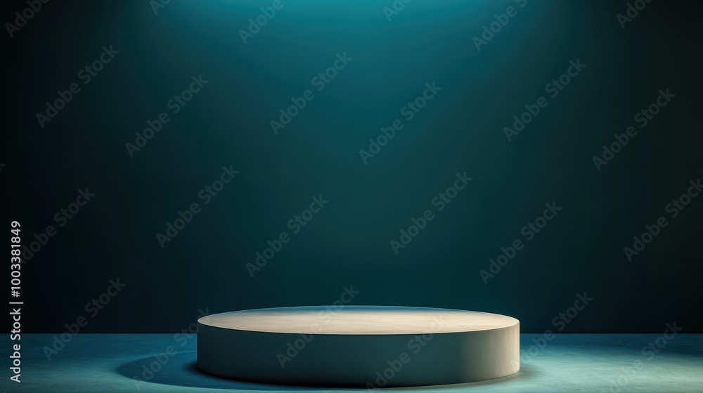 White Circular Platform Against Teal Wall and Floor White Circular Platform Against Teal Wall and Floor