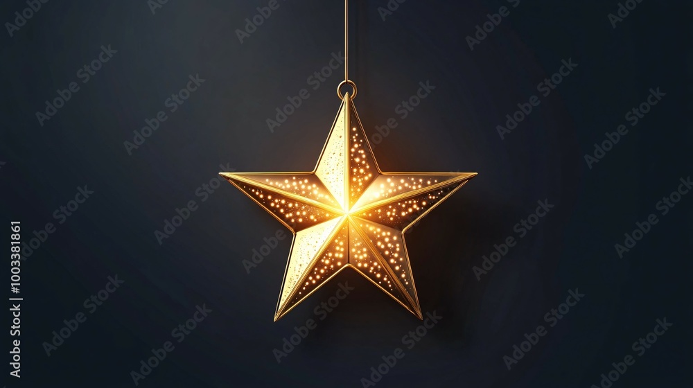 A Glowing Golden Star Hanging Against a Dark Background A Glowing Golden Star Hanging Against a Dark Background