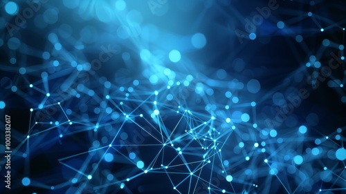 A vast digital landscape composed of interconnected blue plexus lines and glowing node