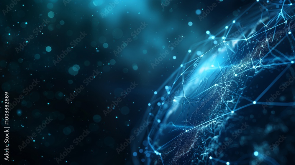 An abstract digital network composed of glowing blue nodes connected by plexus lines An abstract digital network composed of glowing blue nodes connected by plexus lines