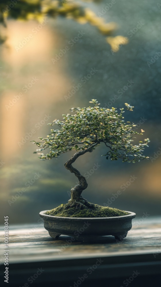 Bonsai tree on wooden table with blurred Bonsai tree on wooden table with blurred