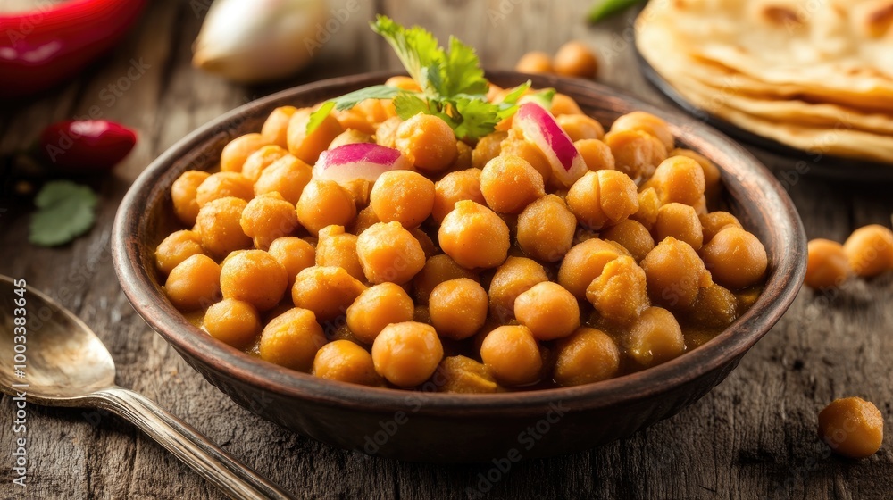 Colorful Chole Bhature on a Wooden Table Colorful Chole Bhature on a Wooden Table