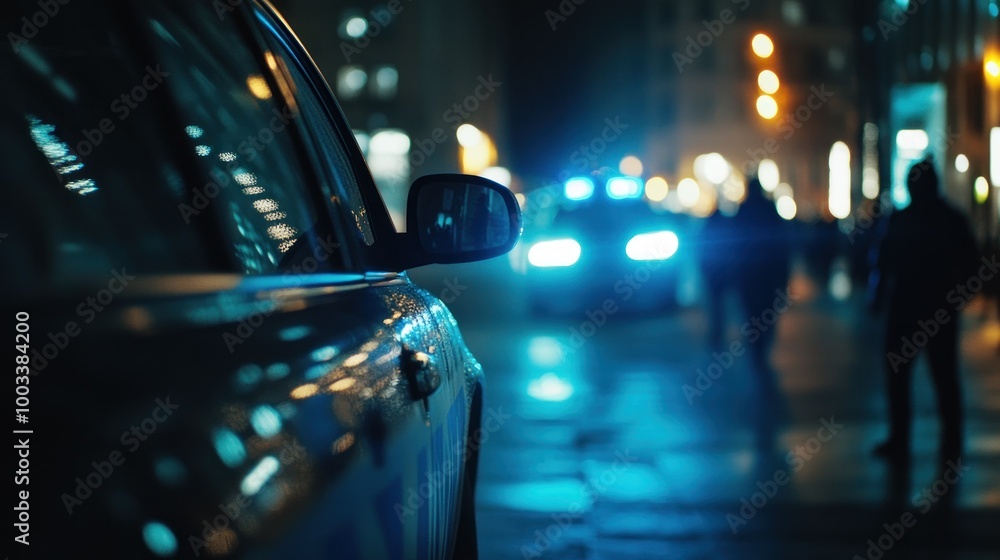 custom made wallpaper toronto digitalCity Night Scene with Police Car