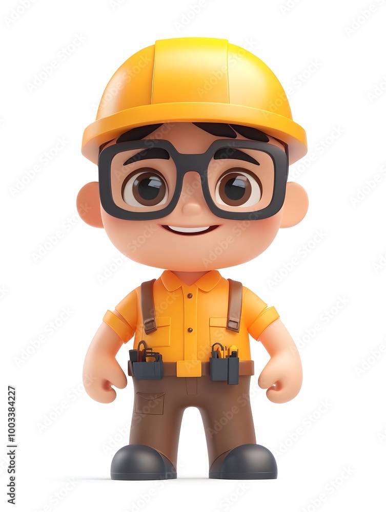 Cute 3D Network Engineer Character with Glasses on Bright White Background - Isolated SD Style 3D of a Friendly and Playful Cartoon Avatar for IT,Software,or Technology Concept Cute 3D Network Engineer Character with Glasses on Bright White Background - Isolated SD Style 3D of a Friendly and Playful Cartoon Avatar for IT,Software,or Technology Concept