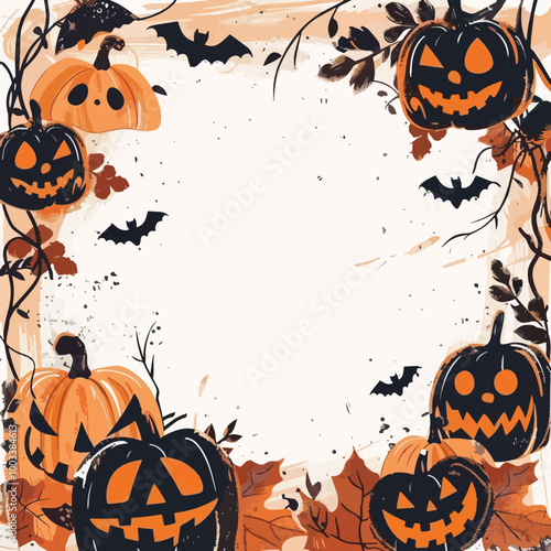 Flat lay Vector Illustration hand drawn flat halloween frame template, Happy Halloween