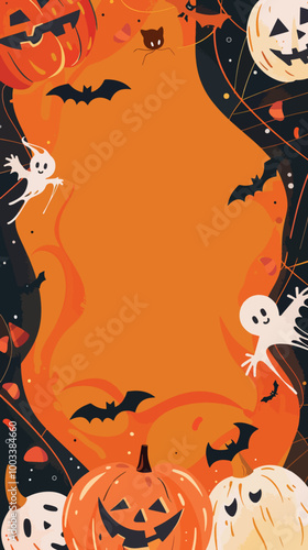 Flat lay Vector Illustration hand drawn flat halloween frame template, Happy Halloween