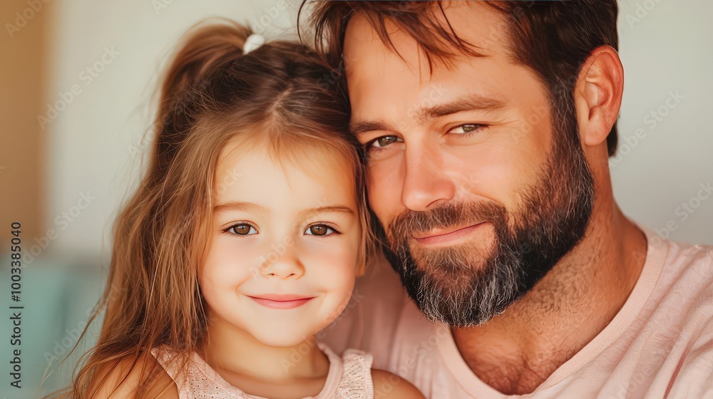 Happy Father and Daughter Embrace Close Up Portrait Happy Father and Daughter Embrace Close Up Portrait
