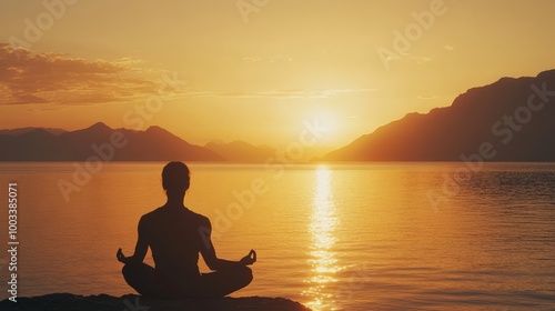 A serene image of a person meditating at sunrise, representing the positive effects of mindfulness on health and well-being.