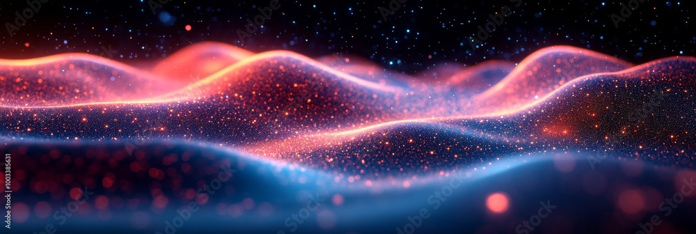 Fototapeta premium Abstract digital landscape with glowing particles.
