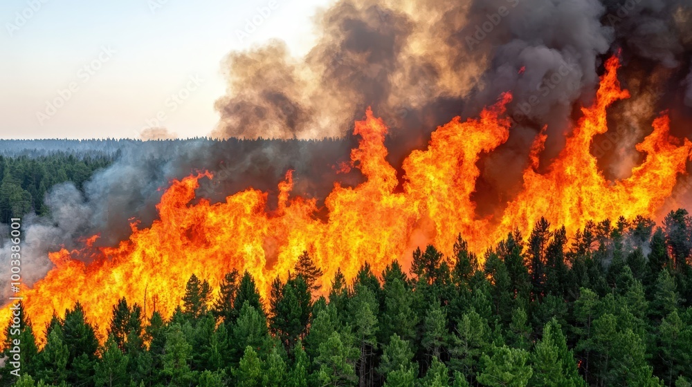 Forest Fire Inferno Burning Trees Wildfire Smoke Aerial View Forest Fire Inferno Burning Trees Wildfire Smoke Aerial View