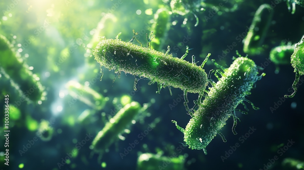 Naklejka premium A synthetic genomics project aimed at producing biofuels, with engineered microbes capable of converting plant matter into sustainable energy.