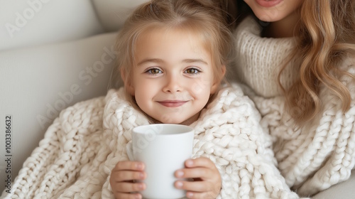 Wallpaper Mural A young child comforts themselves with warm tea and a blanket while cozying up with a caring parent on the couch Torontodigital.ca