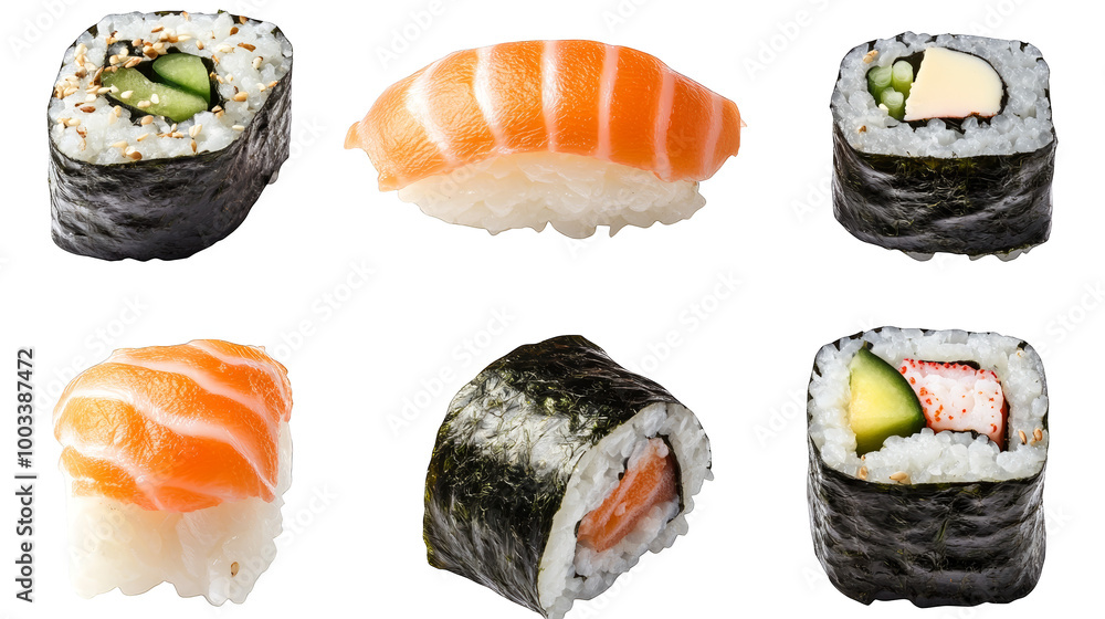 Delicious Sushi Rolls with Salmon Cucumber and Crabmeat Delicious Sushi Rolls with Salmon Cucumber and Crabmeat