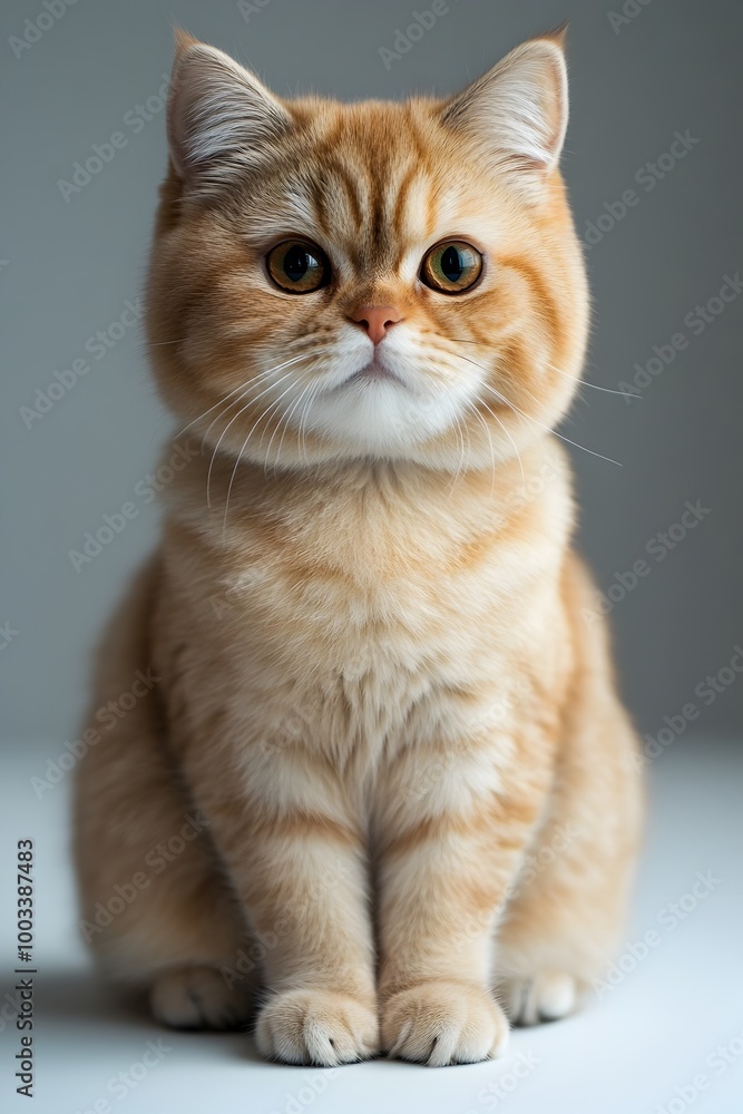 Obraz premium Portrait of an Exotic Shorthair Cat Sitting on a Plain White Background