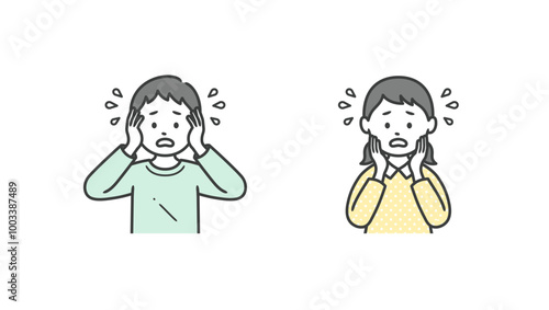 困って焦る男女の小学生の上半身イラスト