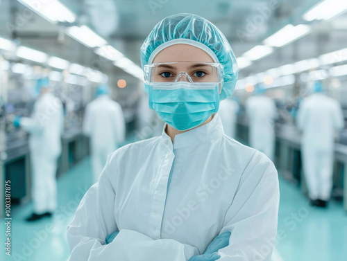 Wallpaper Mural In a sterile cleanroom environment, professionals clad in protective gear manage precision manufacturing, ensuring the safety and quality of medical devices and pharmaceuticals. Torontodigital.ca