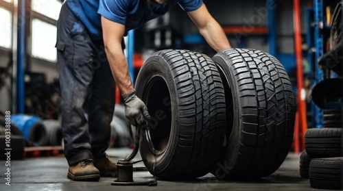 mechanic changing car wheel