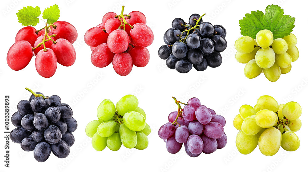Fresh Grape Varieties Green Red Purple Black Isolated Collage Fresh Grape Varieties Green Red Purple Black Isolated Collage