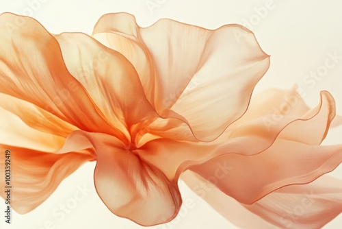 A vintage flower in muted beige tones dances gently in the autumn breeze against a soft white background