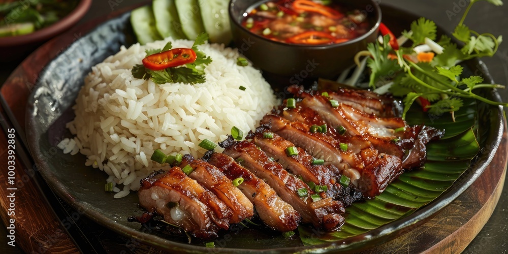 Grilled Pork Served with Fractured Rice Delicacy Grilled Pork Served with Fractured Rice Delicacy