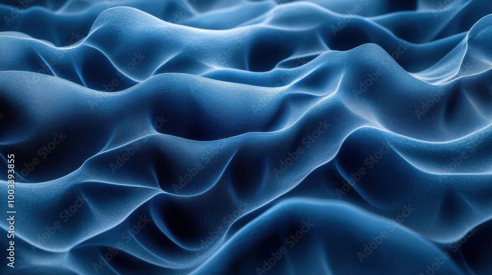 Fototapeta premium Abstract Blue Fabric Waves with Soft Light