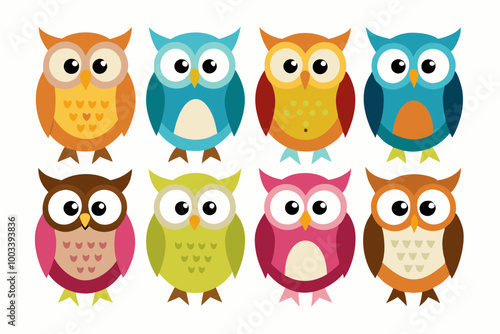 Wallpaper Mural Set Cartoon Owl on a white background Torontodigital.ca