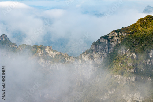 Photo of mountain top above the clouds in Lauro Müller, Santa Catarina, Brazil. photo