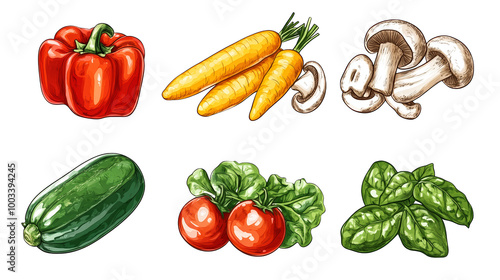 Colorful Vegetables and Mushrooms Illustration