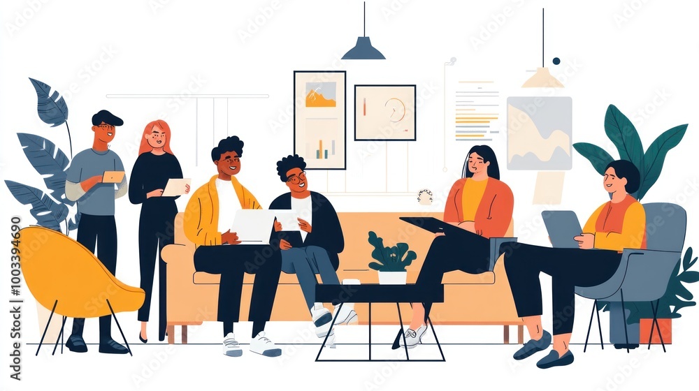 Show a diverse team collaborating in a modern office, illustrating inclusivity and equal participation in the workplace. Show a diverse team collaborating in a modern office, illustrating inclusivity and equal participation in the workplace.