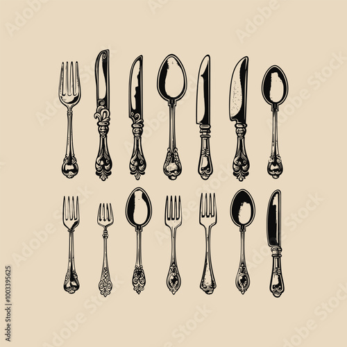 Set of tableware vintage design