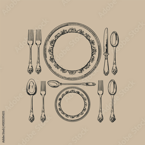 Set of tableware vintage design