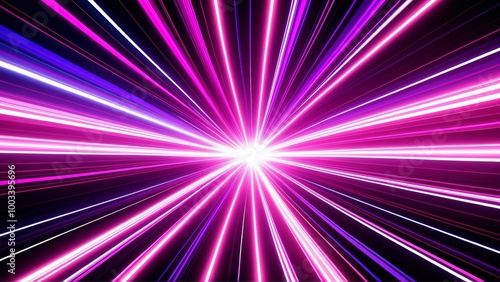 Neon Speed Rays Abstract Background with Pink Light Burst and Luminous Purple Streaks