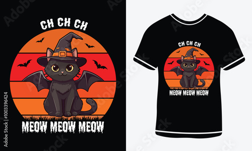 Ch ch ch meow meow meow T Shirt Design, Halloween day, Graphic t shirt, t- shirt design, Stay holiday T-Shirt, Funny Halloween t shirt, Free Vector, Halloween T-shirt Design Template Print.
