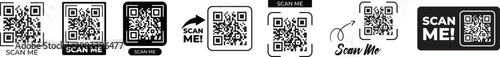 Qr code scan icon collection. Scan me barcode sign photo