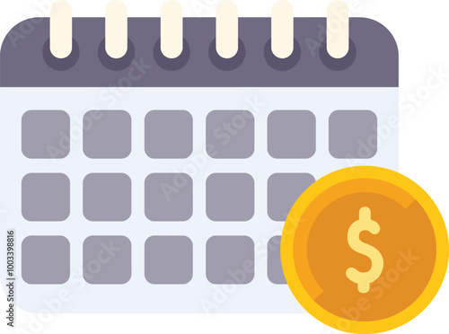 Calendar icon showing scheduled payment date with dollar coin icon representing online payment
