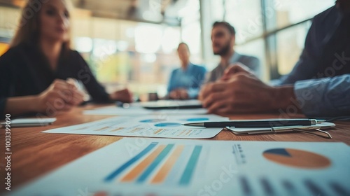 Business Meeting with Charts and Reports on Table