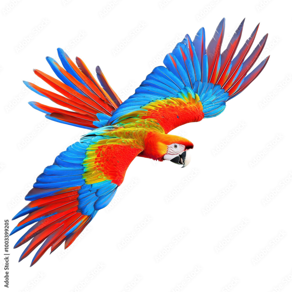 Fototapeta premium Colorful Parrot in Flight Captured in Realistic Photography