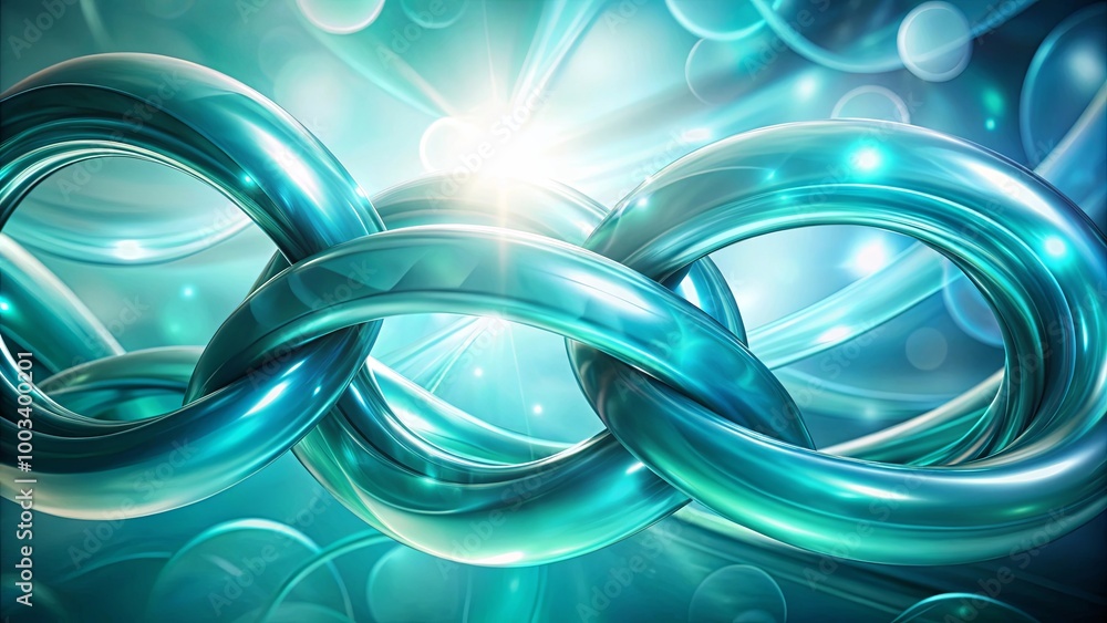 Fototapeta premium Abstract Shiny Teal Loops Intertwined with a Glowing Light Source