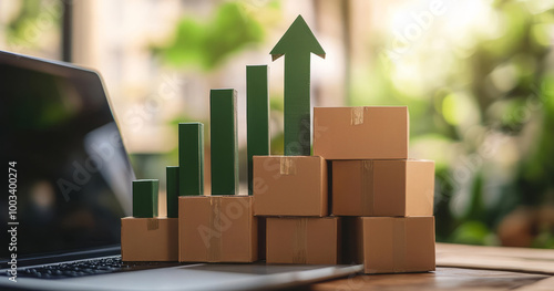 Growth and progress in e-commerce with cardboard boxes photo