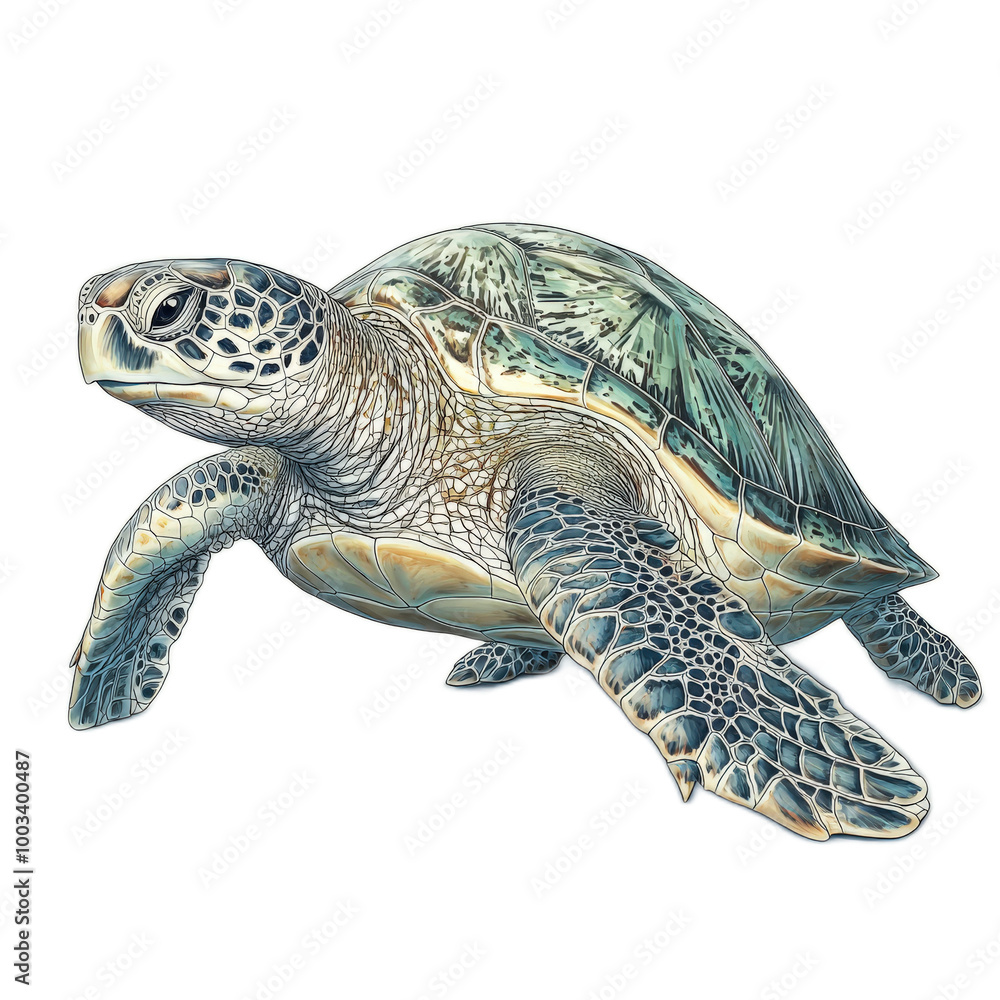 Fototapeta premium Colorful Line Drawing of a Sea Turtle