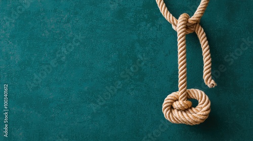 Nautical Rope Knot on Teal Background Seafaring Maritime Knot Texture Abstract