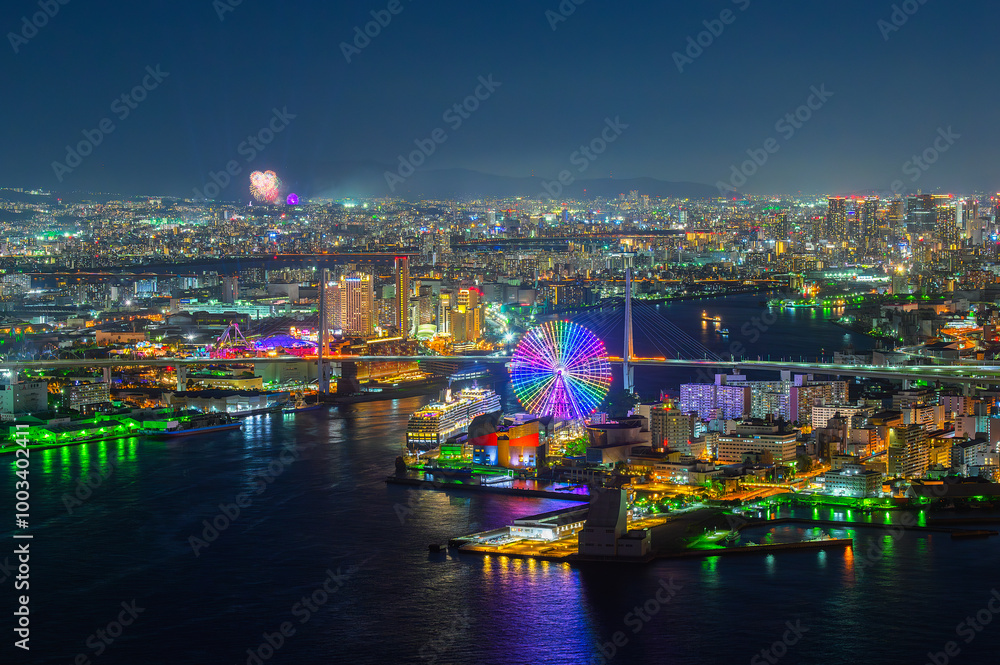 Fototapeta premium 花火大会の日の大阪の夜景