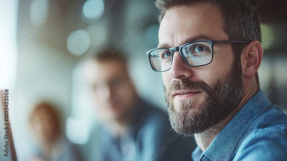 Thoughtful man in glasses with professional expression Thoughtful man in glasses with professional expression