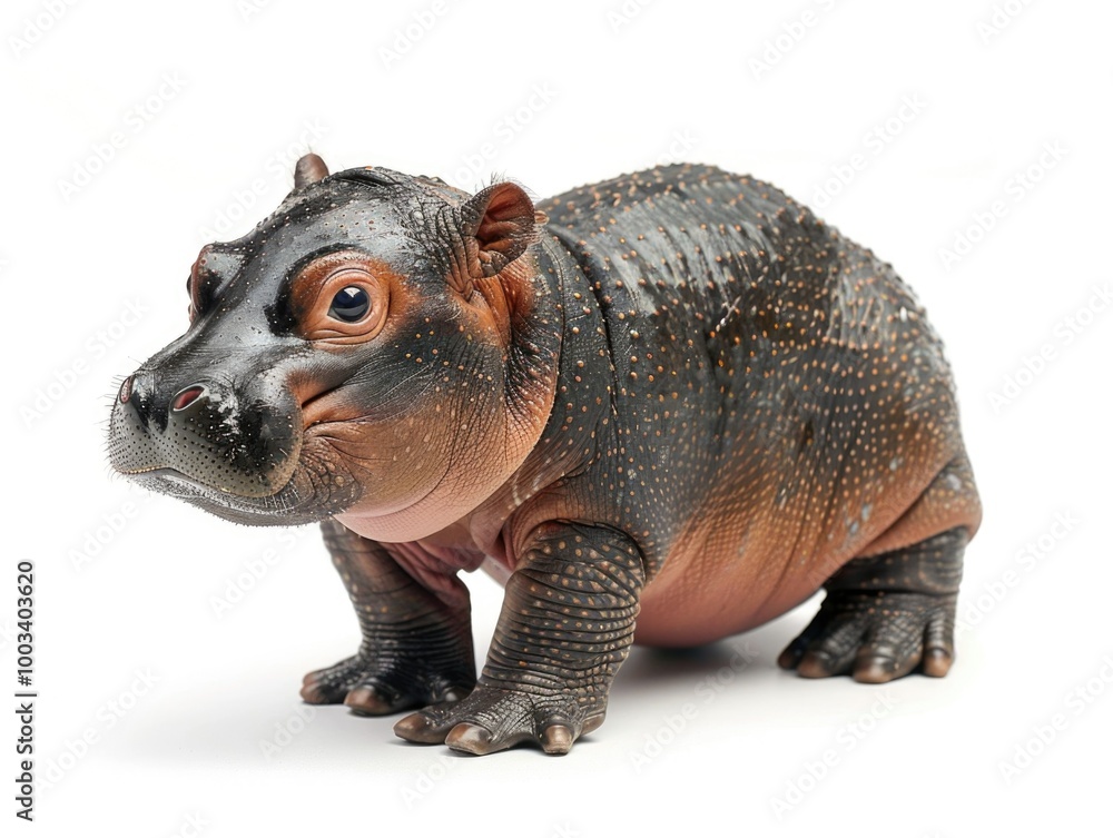Baby pygmy hippo: White background, isolated animal, cute wildlife
Baby pygmy hippo: White background, isolated animal, cute wildlife