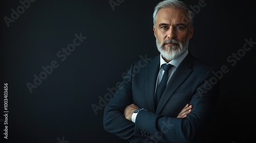 Confident Businessman in Formal Attire Against Dark Background