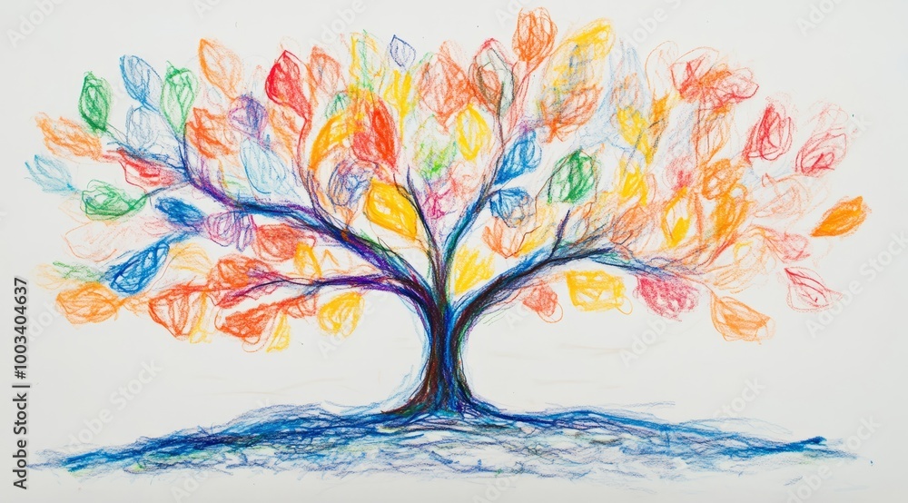 Obraz premium Colorful Tree With Bright Leaves Illustration