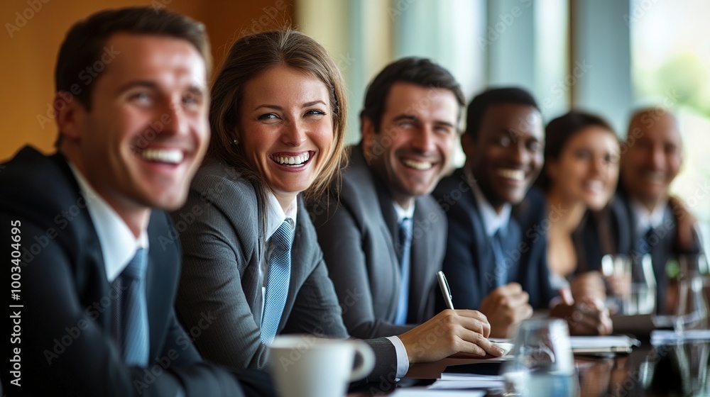 Smiling Business Team in Professional Setting Smiling Business Team in Professional Setting